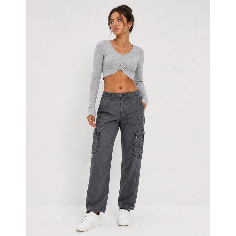 American Eagle Snappy Stretch Baggy Jogger Cargo Pants Grey Y2K Womens 14